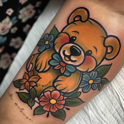 Neo-traditional teddy bear tattoo