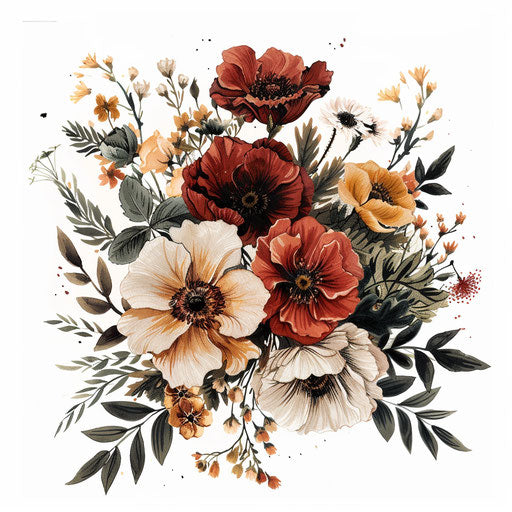 Elegant bouquet in light crimson and amber on white