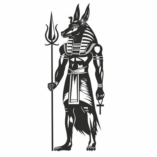 Anubis with a scepter, hand-drawn stencil style