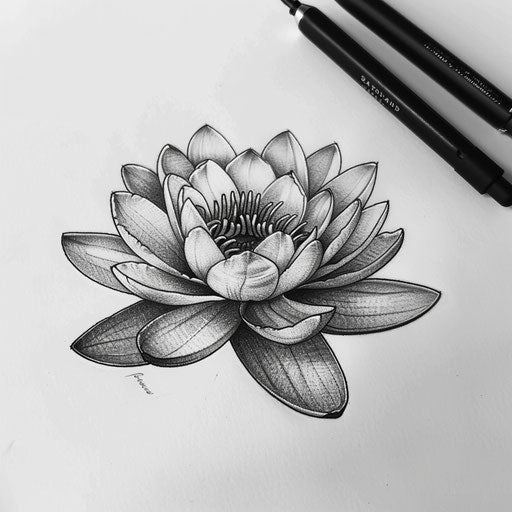 Realistic water lily tattoo drawing