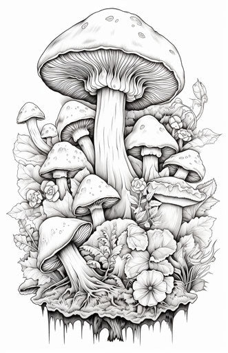 Mushroom coloring page with smiling faces