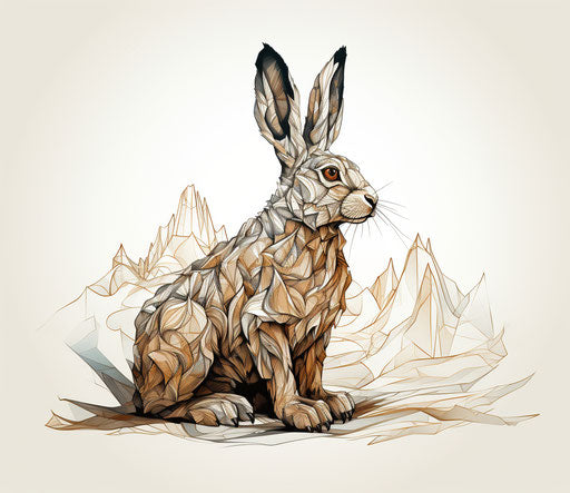 Illustration of a hare, sharp lines, surrealistic distortions, 2D animation, tattoo
