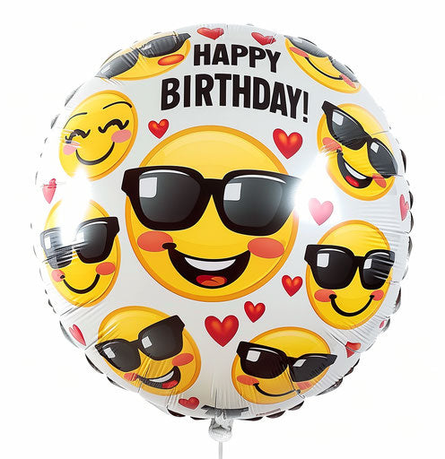 Happy Birthday! Smiley faces on white balloon