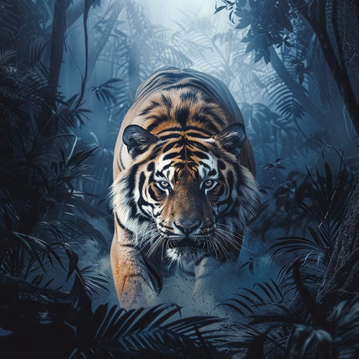 Majestic tiger in misty jungle at dawn