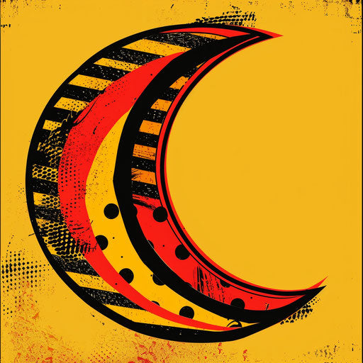 Pop art half moon with bold dots and stripes