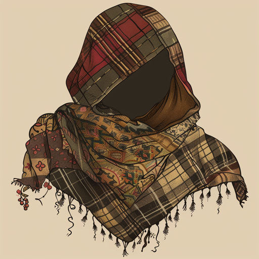 Vintage tattoo sketch of an old-timey hood with traditional quilt patterns