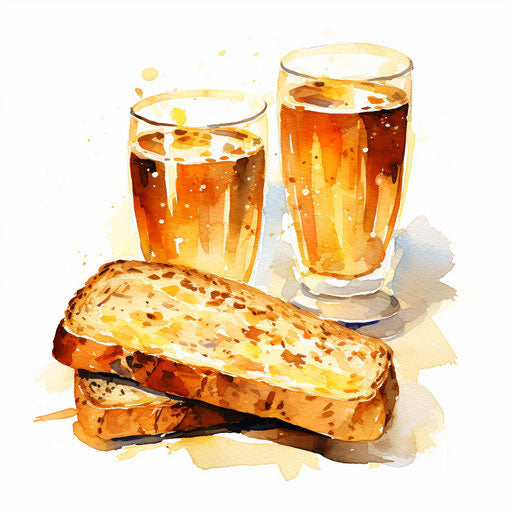 Toast sketch in the style of Impressionistic Art, on white background