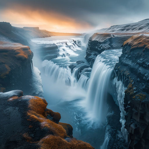Gullfoss Falls, Iceland, high detail with mist rising