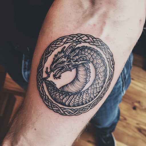 World serpent encircling Earth in ancient Norse style
