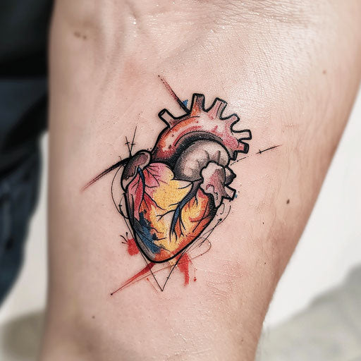 Anatomical heart tattoo with brush stroke art style