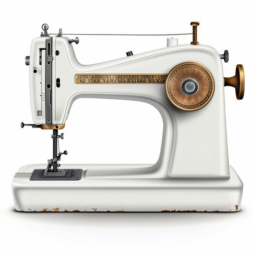 Realistic sewing machine clipart on a flat white background