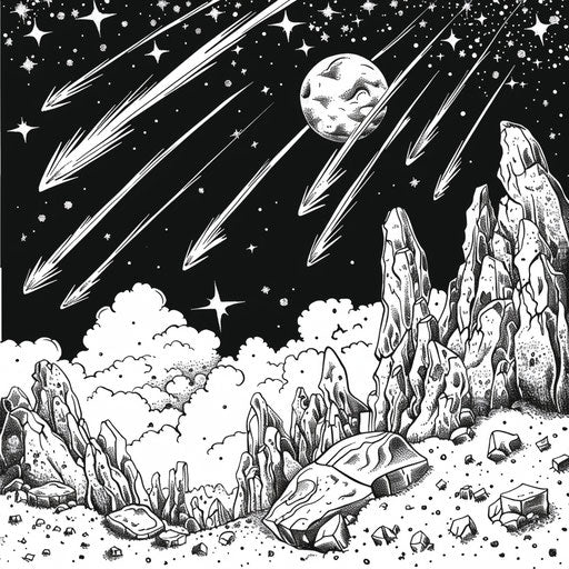 Starry night with shooting stars and comets