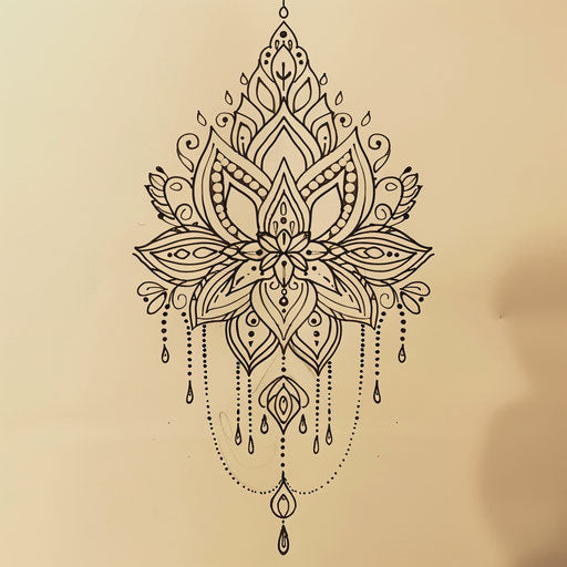 Graphic tattoo sketch of summer henna designs with sharp lines