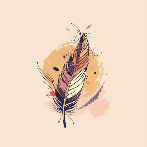 Boho fashion logo with a hand-drawn feather on light beige background