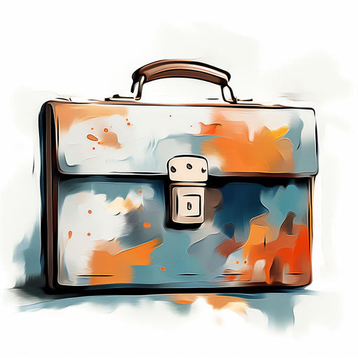 Briefcase clipart in the style of Impressionistic Art, on a white background