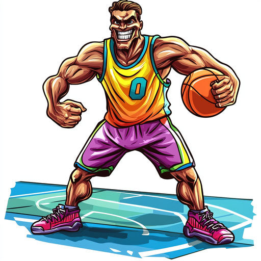 Humorous caricature of a basketball court with human characteristics