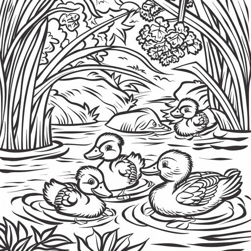 Family of ducks playing in a pond