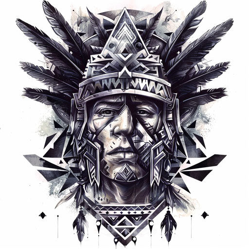 Bold and abstract Aztec warrior tattoo concept