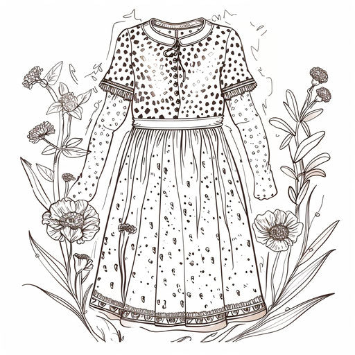 Casual dress with cheerful animal prints, perfect for kids. Coloring book page