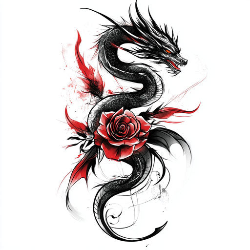 Dragon and rose tattoo sketch for women