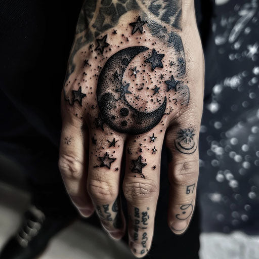 Celestial moon and stars ring tattoo