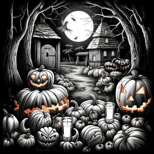 Halloween pumpkins and candy in an elegantly drawn coloring page