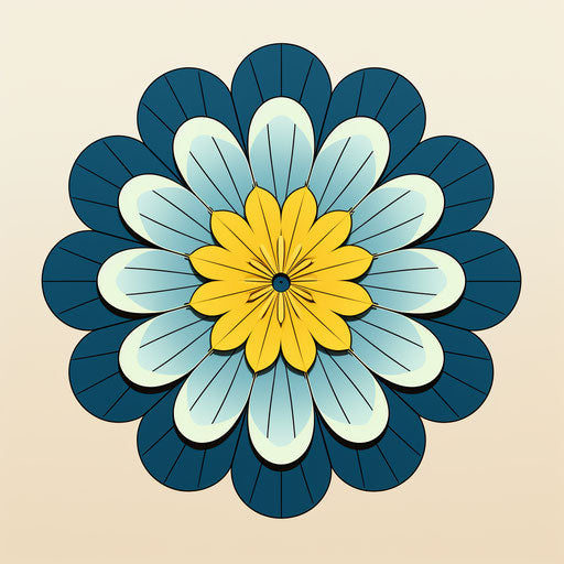 Blue flower with yellow center, minimalistic symmetry style