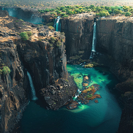 Victoria Falls with turquoise pools and rugged landscape