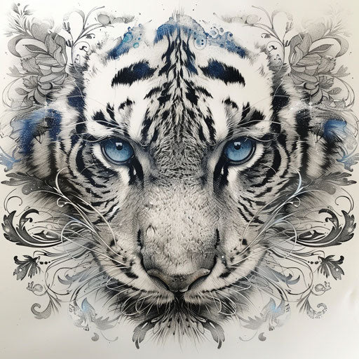 Ethereal tattoo sketch in flat style, tiger eyes