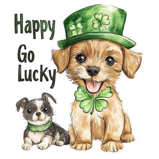 St. Patrick's Day, cute puppy with green hat and clover