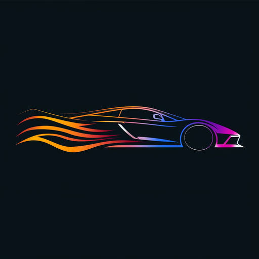 Dynamic car emblem with sharp lines and a gradient color scheme, on black background