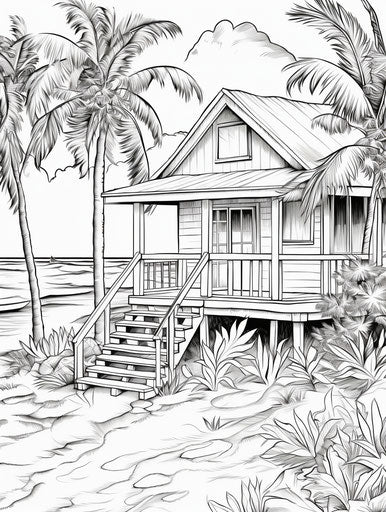 Free beach coloring pages, realistic landscapes style