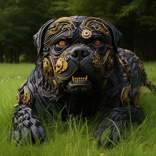 The rottweiler sitting on grass in a grassy yard