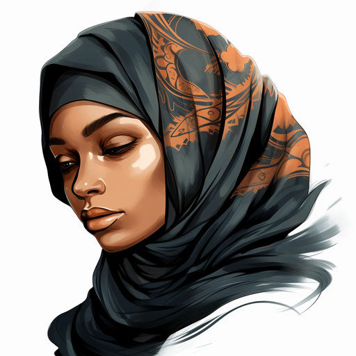 Hijab clipart in the style of Chiaroscuro Art, on a white background