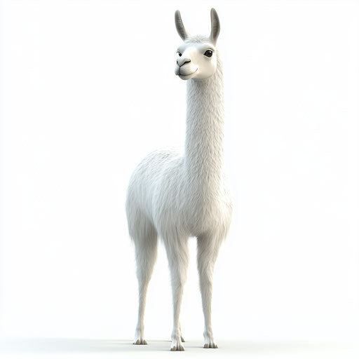 3D llama in photorealistic style on flat white background, isolated clipart