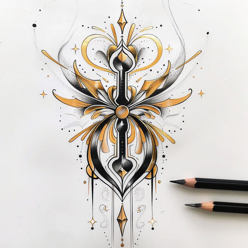 Stylized cross for an Art Deco cross stitch tattoo