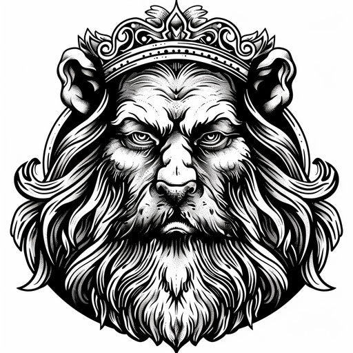 Detailed flat tattoo sketch of Daniel in the lions' den