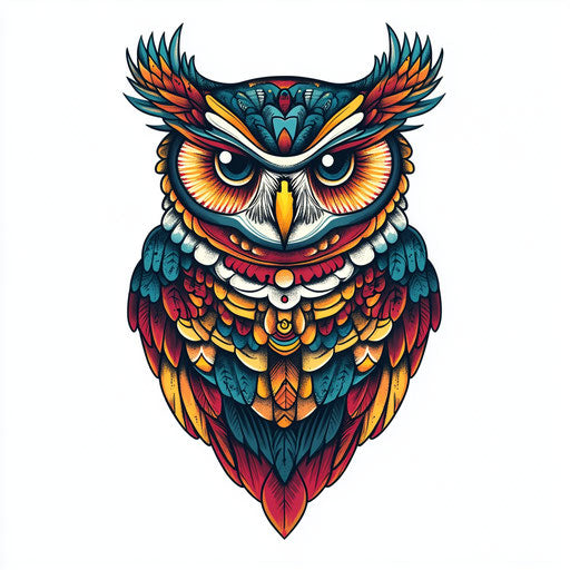 Owl neck tattoo clipart pop art vibrant colors