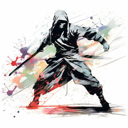 Ninja in Impressionistic Art style, on white background