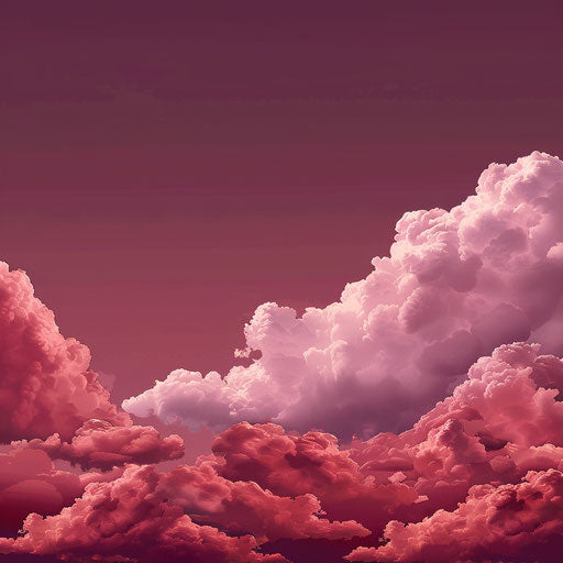 Photo realistic cartoon clouds on rich burgundy background