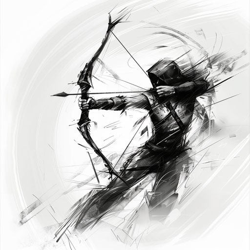 Sketch of a bow and arrow tattoo in a dynamic action pose