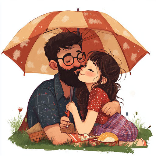Cartoon of a cute couple having a romantic picnic