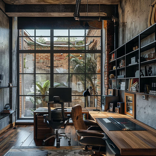 Home office in loft with modern industrial design