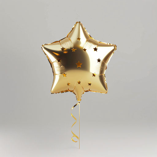 Golden star shaped balloon with holes, sleek and stylized style, simple