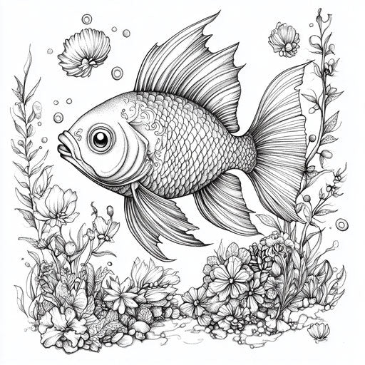 Rainbow fish with fantasy elements, Mamoru Hosoda style