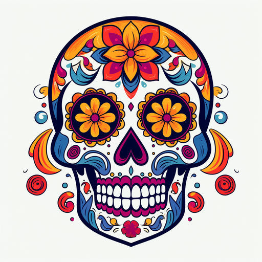 Minimalist sugar skull illustration on white background