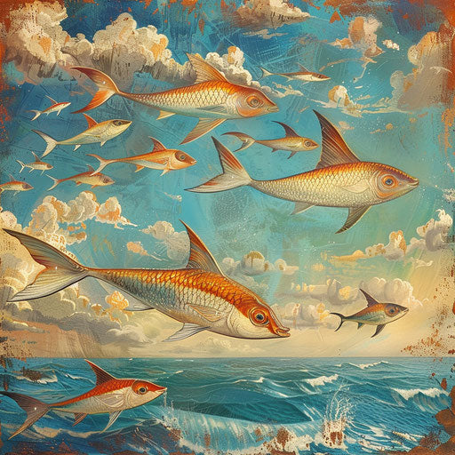 Flying fish above the sea