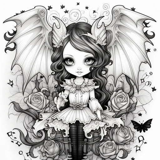 Halloween coloring page with black bat and pumpkins