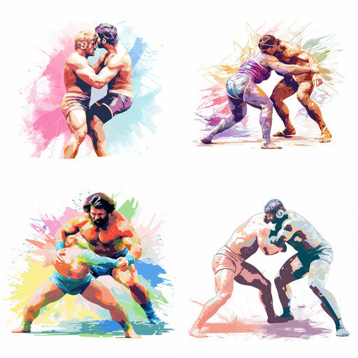 Wrestling clip art in the style of Pastel Colors Art, on a white background