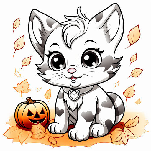 Cute cat drawing coloring pages, Halloween style, captivating, sketchfab, goosepunk